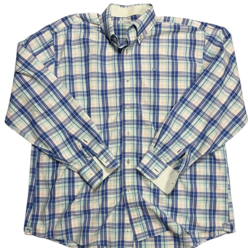 Southern Tide Men's L Blue Plaid Long Sleeve Button-Down Shirt 100% Cotton